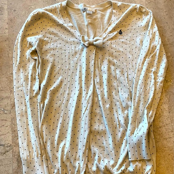 Volcom Sweater Women S/P Ivory with Black Polka Dots Knit Long Sleeve - Picture 1 of 5